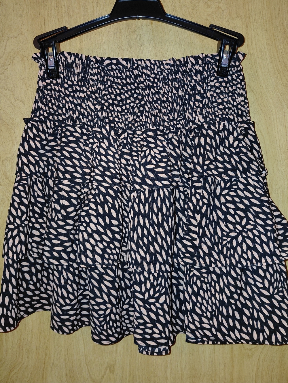 Who What Wear Navy and Blush Printed Smocked Tiered Mini Skirt
